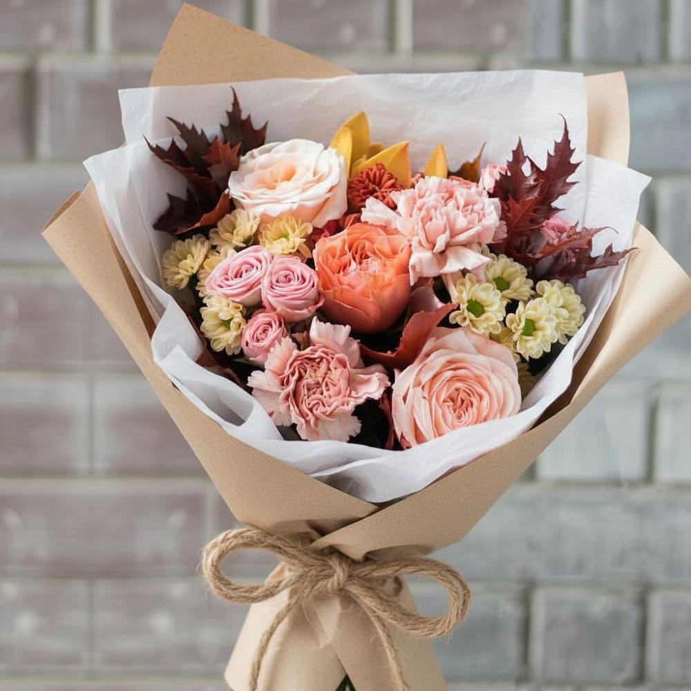 Букет цветов из: Гвоздики, Хризантемы и Розы в Озерном