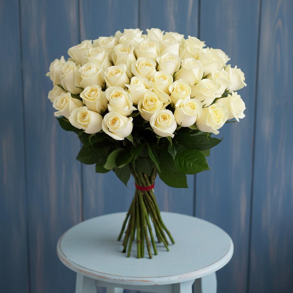 Букет 51 Белая роза Эдлесс Лав в Озерном