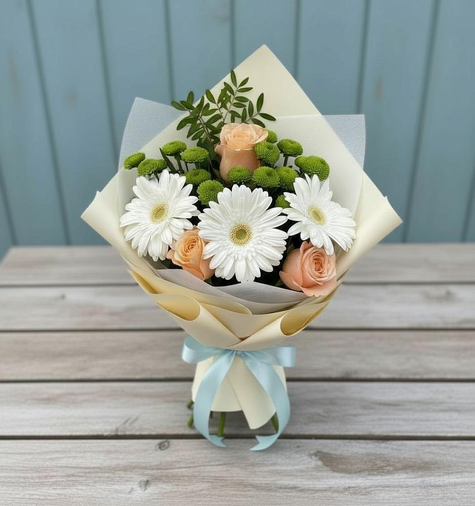 Букет цветов из: Герберы, Розы и Хризантемы в Озерном