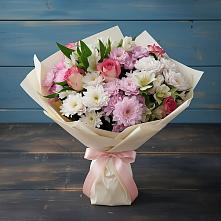 Букет цветов из:  Хризантемы, Альстромерии и Розы в Озерном