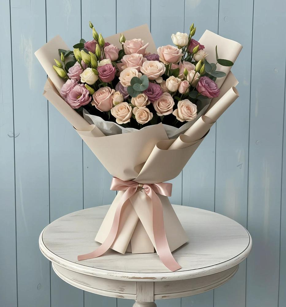 Букет цветов из: Розы и Лизиантусы в Озерном